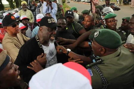 Dino Melaye and Ben Murray Bruce during the PDP protest.jpg Dino Melaye and Ben Murray Bruce during the PDP protest.jpg