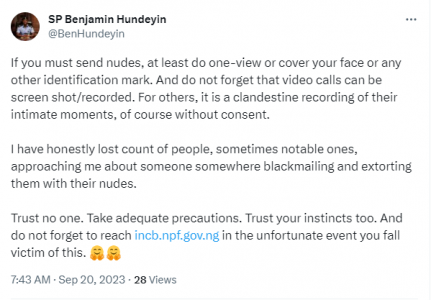 Lagos Police Spokesperson Offers Tips for Sending Nudes Without Regrets!"
