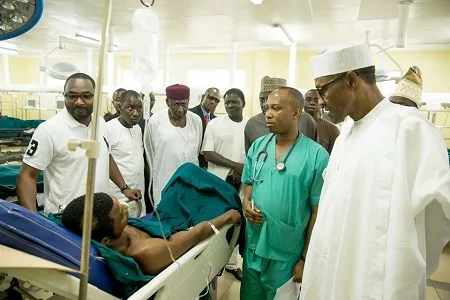 Image result for Buhari visits a nigerian hospital